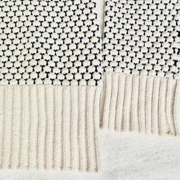 BR Honey Comb Mock Neck White Navy Sweater Cotton Wool blend Size S - Picture 3 of 9